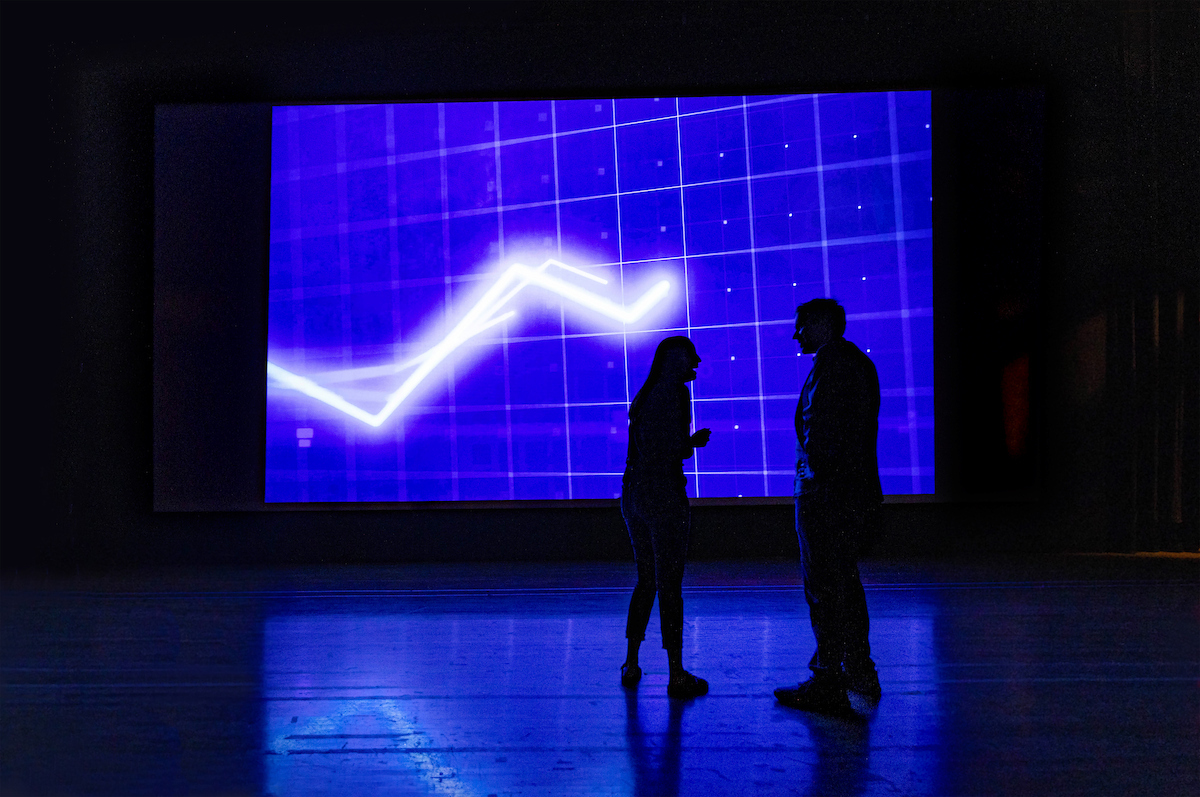 Prof. Karle Flanagan and Prof. Wade Fagen-Ulmschneider teaching Data Science DISCOVERY in Foellinger Auditorium at The University of Illinois